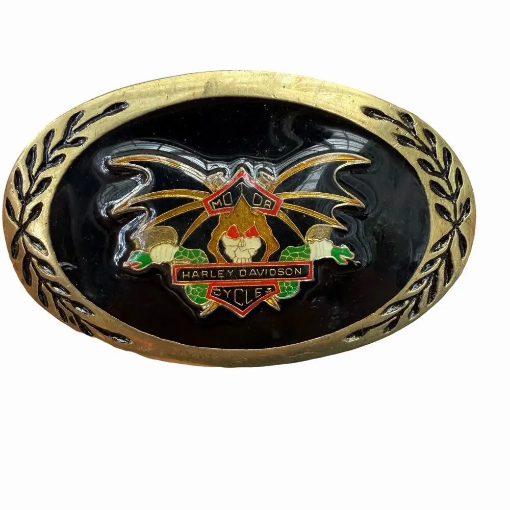 Vintage Harley Davidson Belt Buckle Batwing Skeleton Snakes Motorcycle